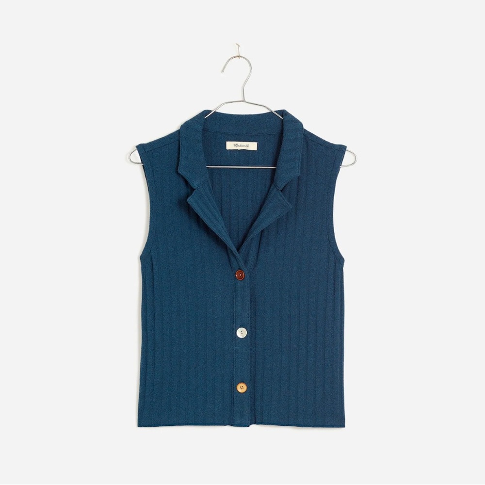 Mixed Button Ribbed Boucle Polo Tank